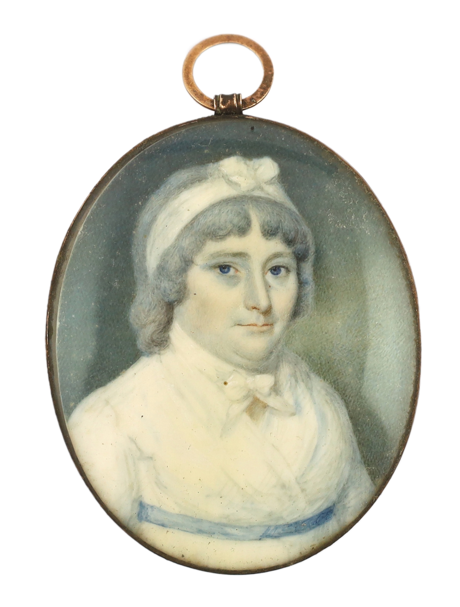 English School circa 1800, Portrait miniature of a lady, watercolour on ivory, 6.5 x 5.4cm. CITES Submission reference XDR2EDFW